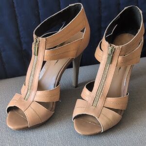 Tan Leather Women's Sandal Heels 9.5
